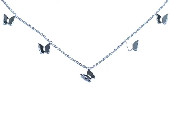 GIROCOLLO FARFALLE IN ACCIAIO RODIATO